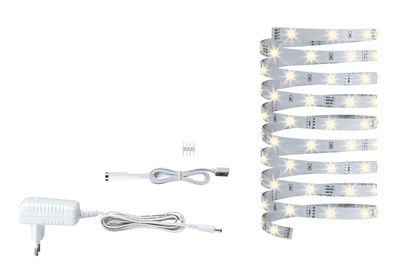 Bande LED blanche avec adaptateur secteur et câble de connexion, kit d'éclairage flexible intérieur