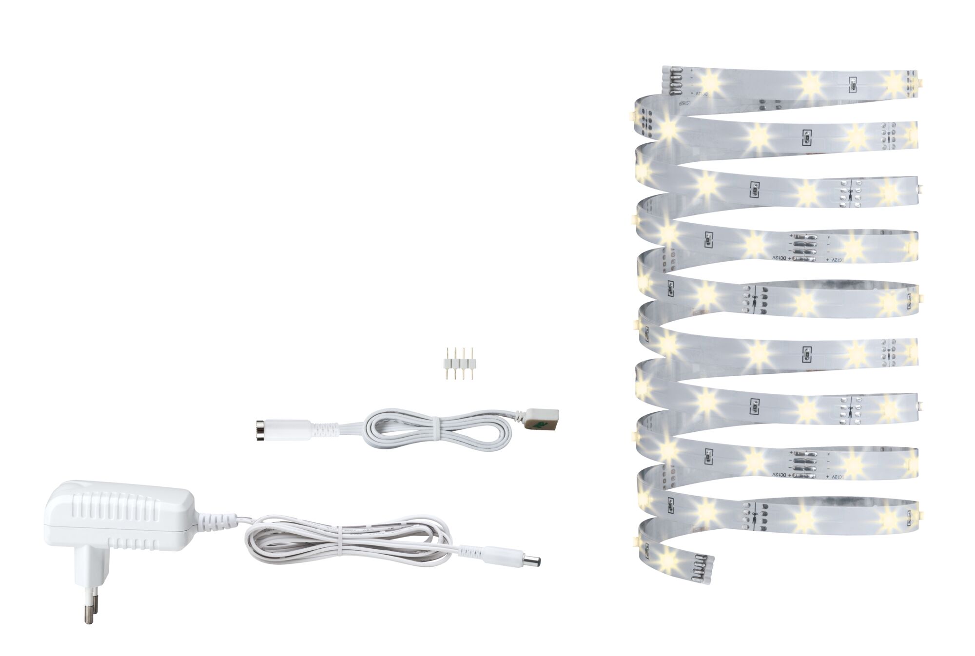 Witte LED-strip met adapter en verbindingskabel, flexibel verlichtingsset voor binnen