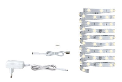 Bande LED blanche avec adaptateur secteur et câble de connexion, kit d'éclairage flexible intérieur