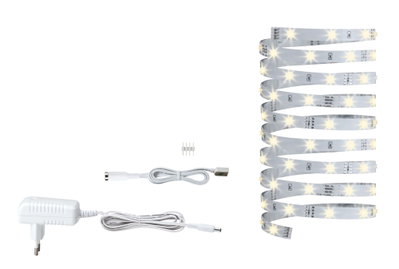 LED-Lichtband mit Netzteil und Verbindungskabel in Weiß, flexibles Beleuchtungsset für Innenräume