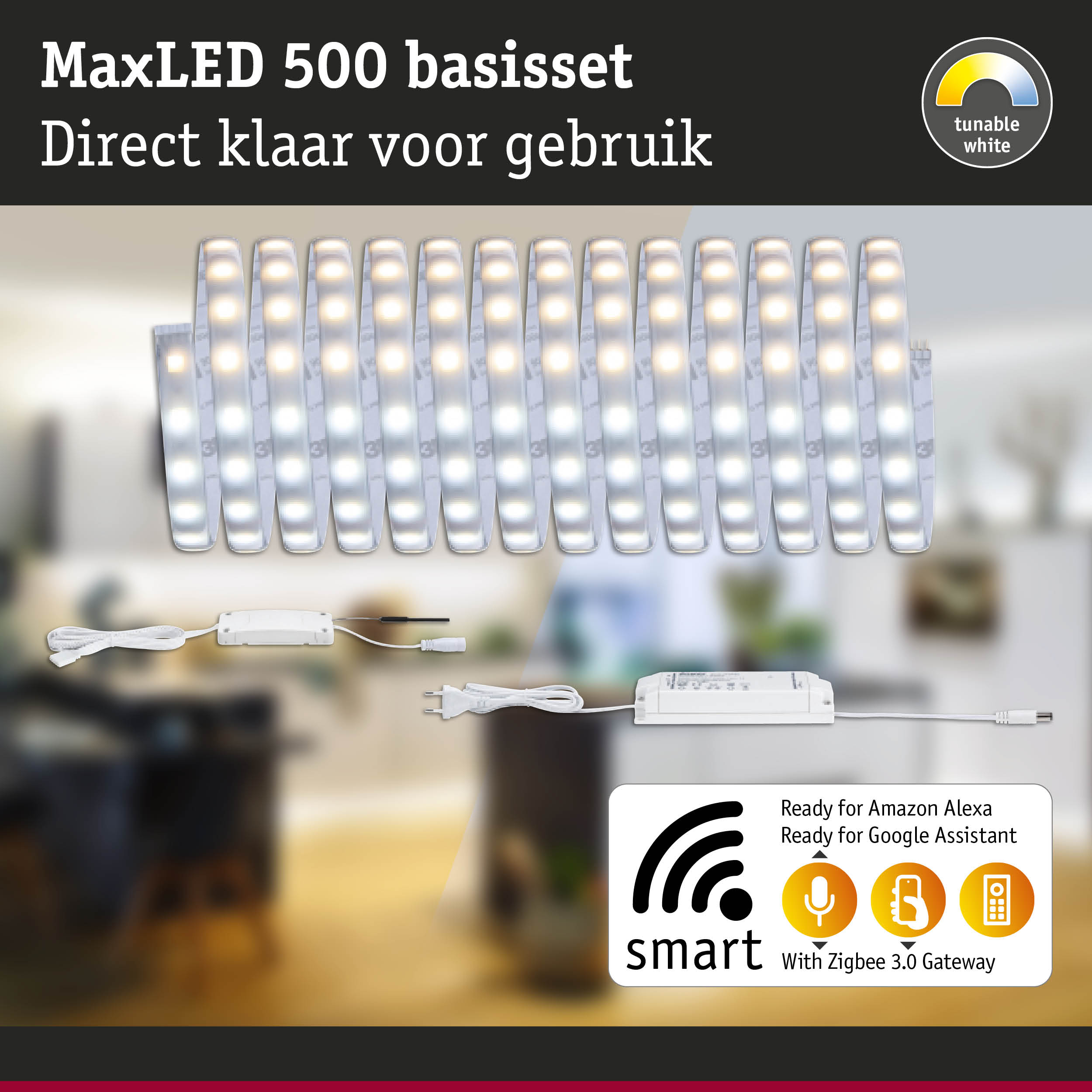 MaxLED 500 LED-stripset met instelbaar wit licht en slimme bediening voor Alexa en Google Assistant