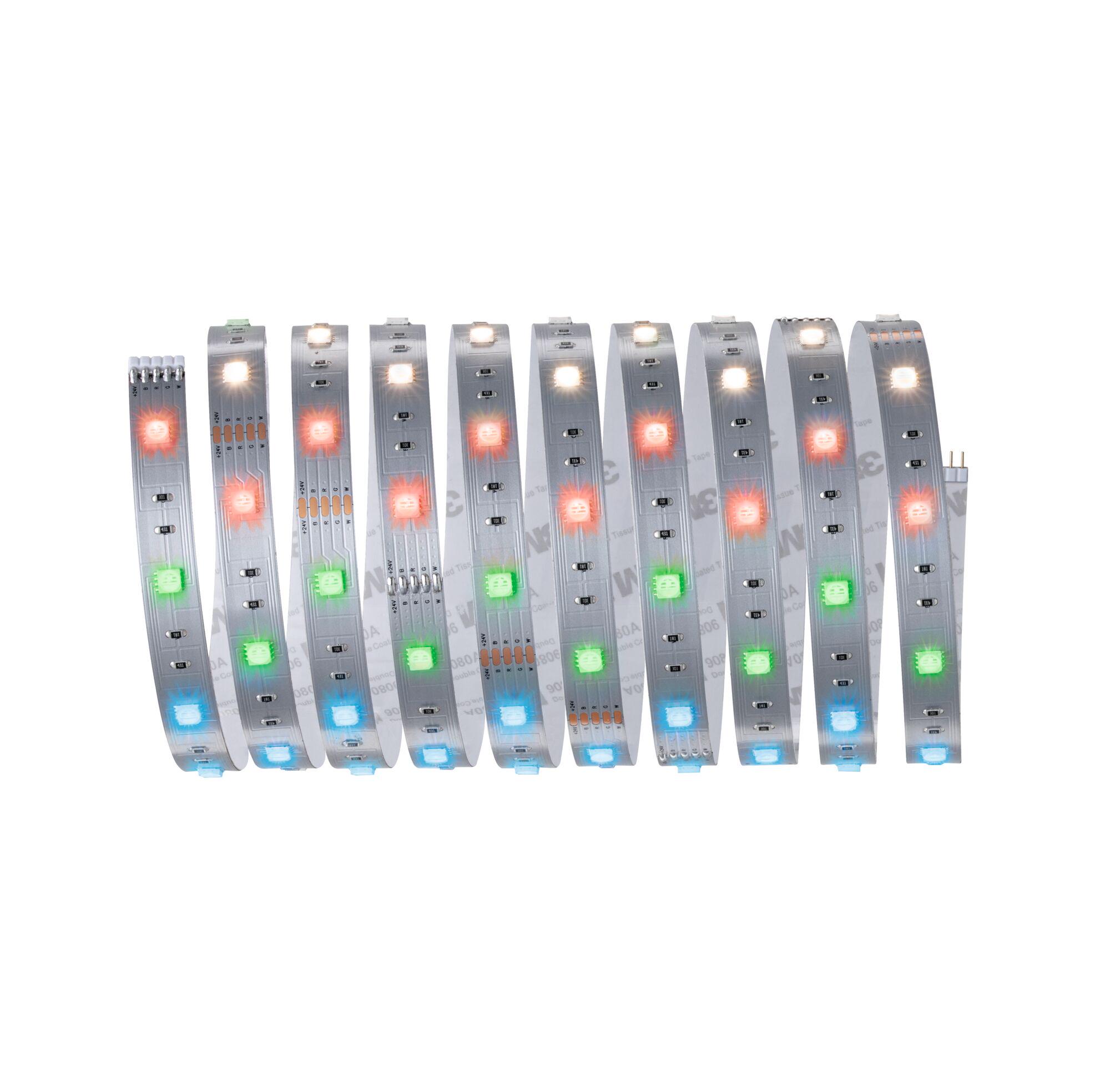 Flexible LED strip with multicolored diodes on silver base for decorative lighting applications