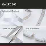MaxLED 500 LED-Streifen mit rückseitigem Klebeband, 72 LEDs/m, kürzbar alle 8,3 cm, leicht verbindbar