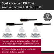 Spot encastré LED Nova en aluminium blanc avec lampe LED plate GU10 et câble noir