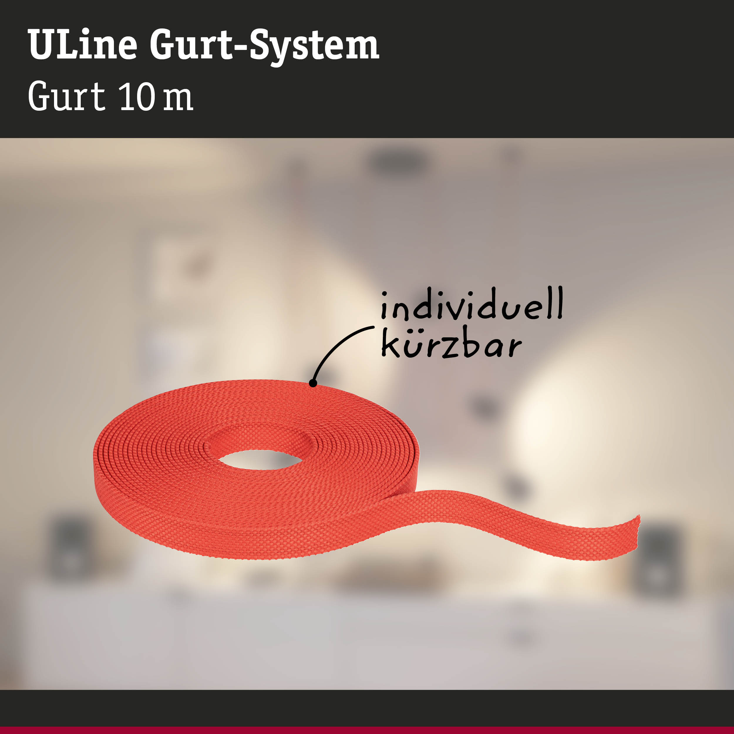 Rotes 10 Meter langes ULine Gurt-System aus robustem Material für flexible Anwendungen