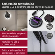 Lampe murale noire avec câble USB-C et batterie rechargeable interchangeable pour un éclairage durable