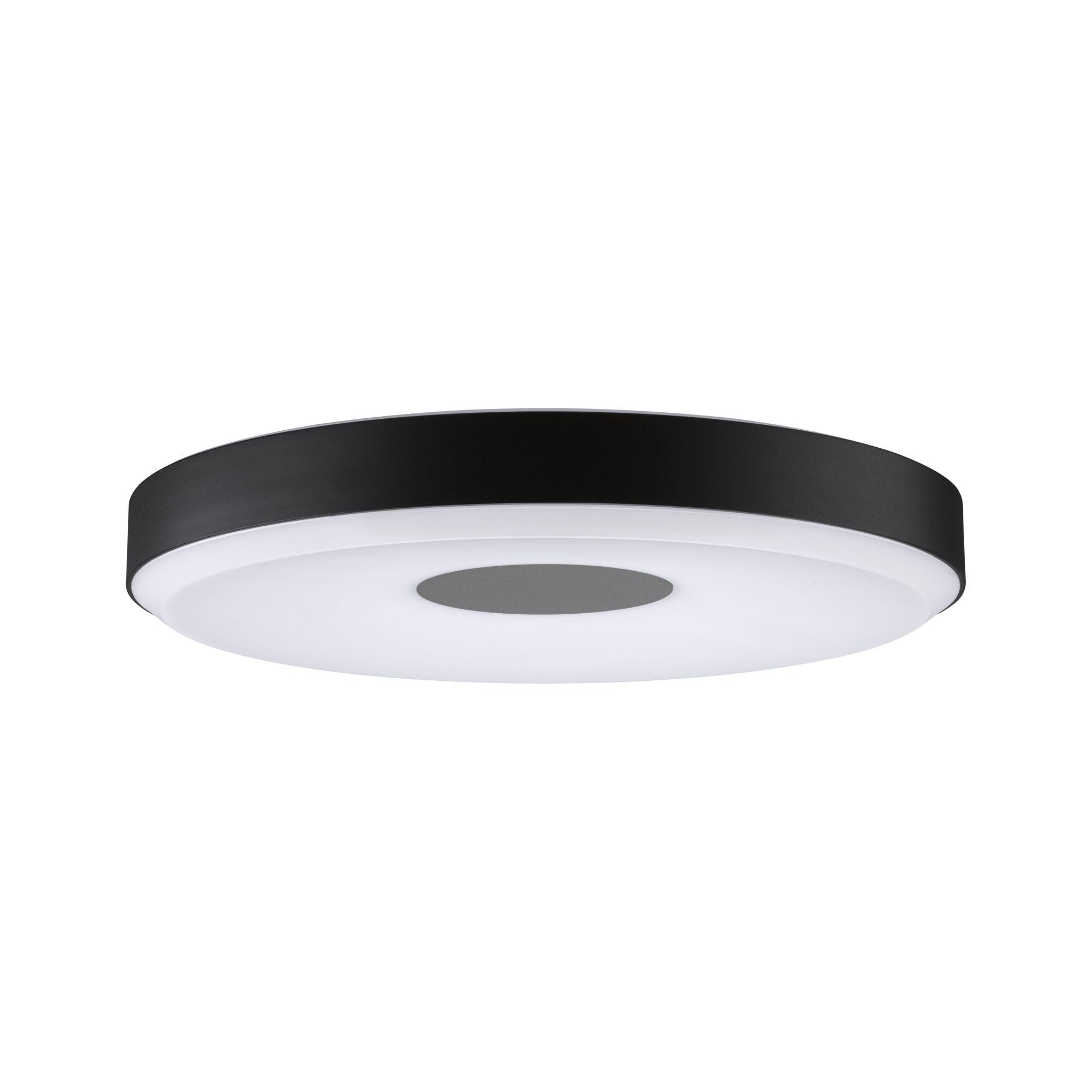 Runde Deckenleuchte mit schwarzem Metallrahmen und weißem Diffusor, moderne LED Innenbeleuchtung