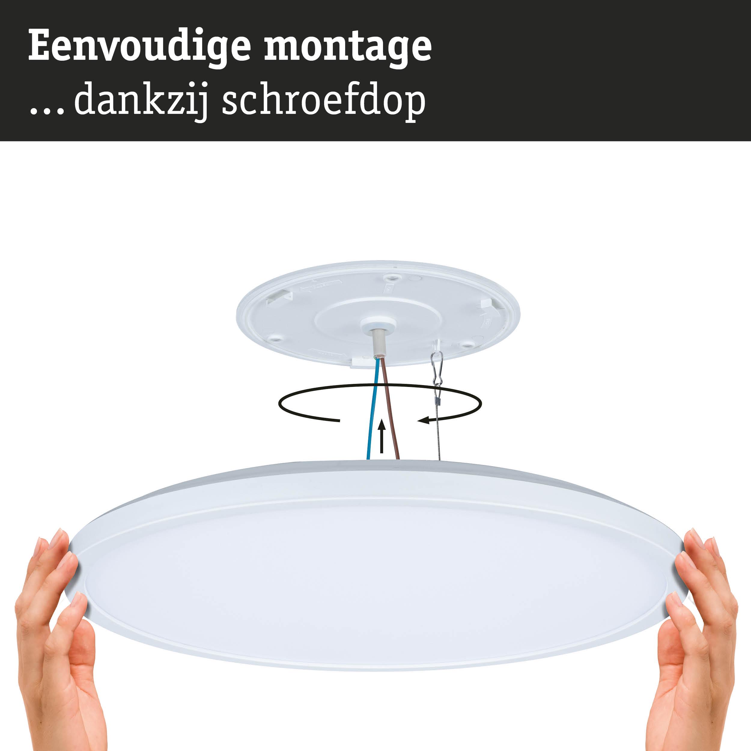 Eenvoudige montage van witte ronde LED-plafondlamp met schroefdop en kabelverbinding