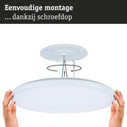 Witte ronde kunststof plafondlamp met eenvoudige montage dankzij schroefdop