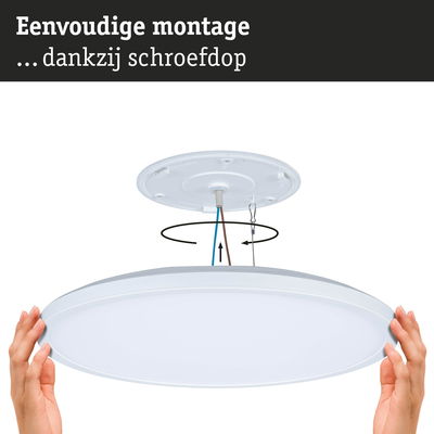 Eenvoudige montage van witte ronde LED-plafondlamp met schroefdop en kabelverbinding
