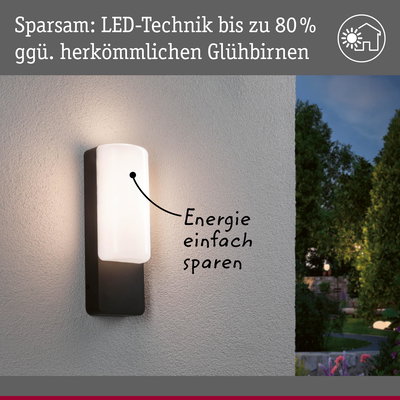 Moderne LED-Wandleuchte in Schwarz und Weiß an Außenwand mit energiesparender Beleuchtung