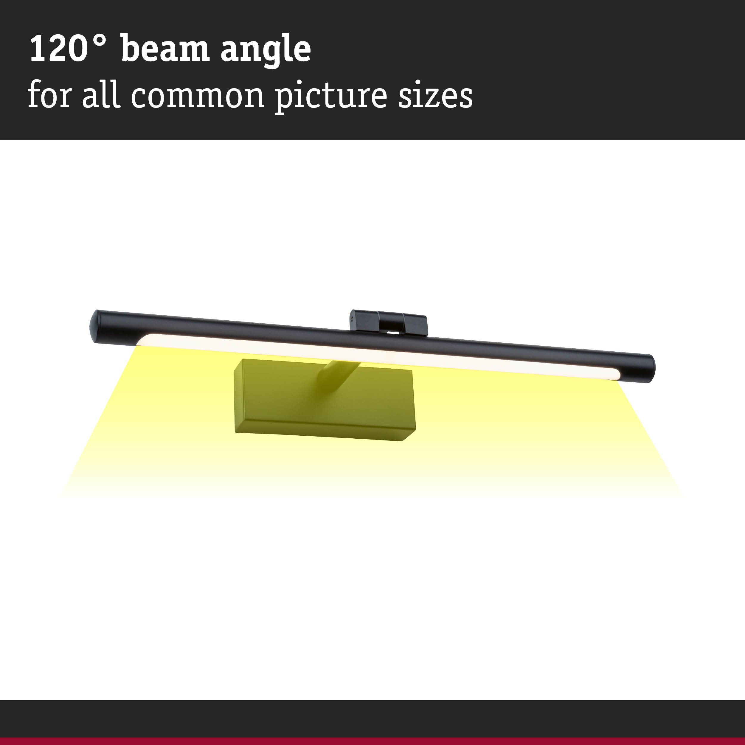 Black LED picture light with 120° beam angle for various picture sizes, energy-saving wall lamp