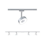 Spot LED argenté moderne à forme ronde sur rail pour un éclairage d'intérieur polyvalent
