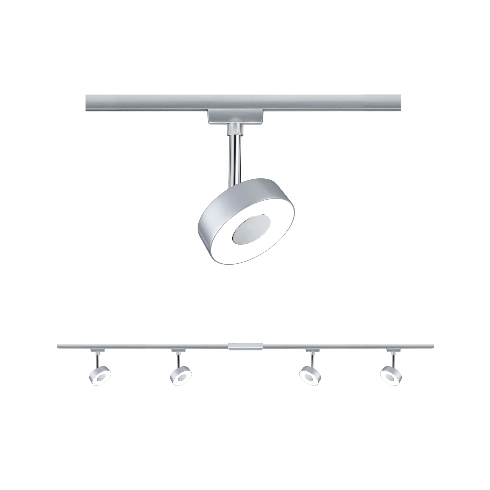 URail Railspot Circle Startersset 4x222lm 4x5,3W 2700K 230V Chroom mat/Chroom Moderne zilveren LED-spot met ronde vorm op railsysteem voor veelzijdige verlichting