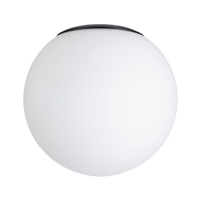 Round ceiling light with white glass and black rim, modern LED indoor lighting fixture