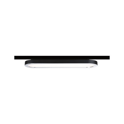 Schwarze LED-Deckenleuchte mit ovaler Form und weißem Diffusor für modernes Raumlicht