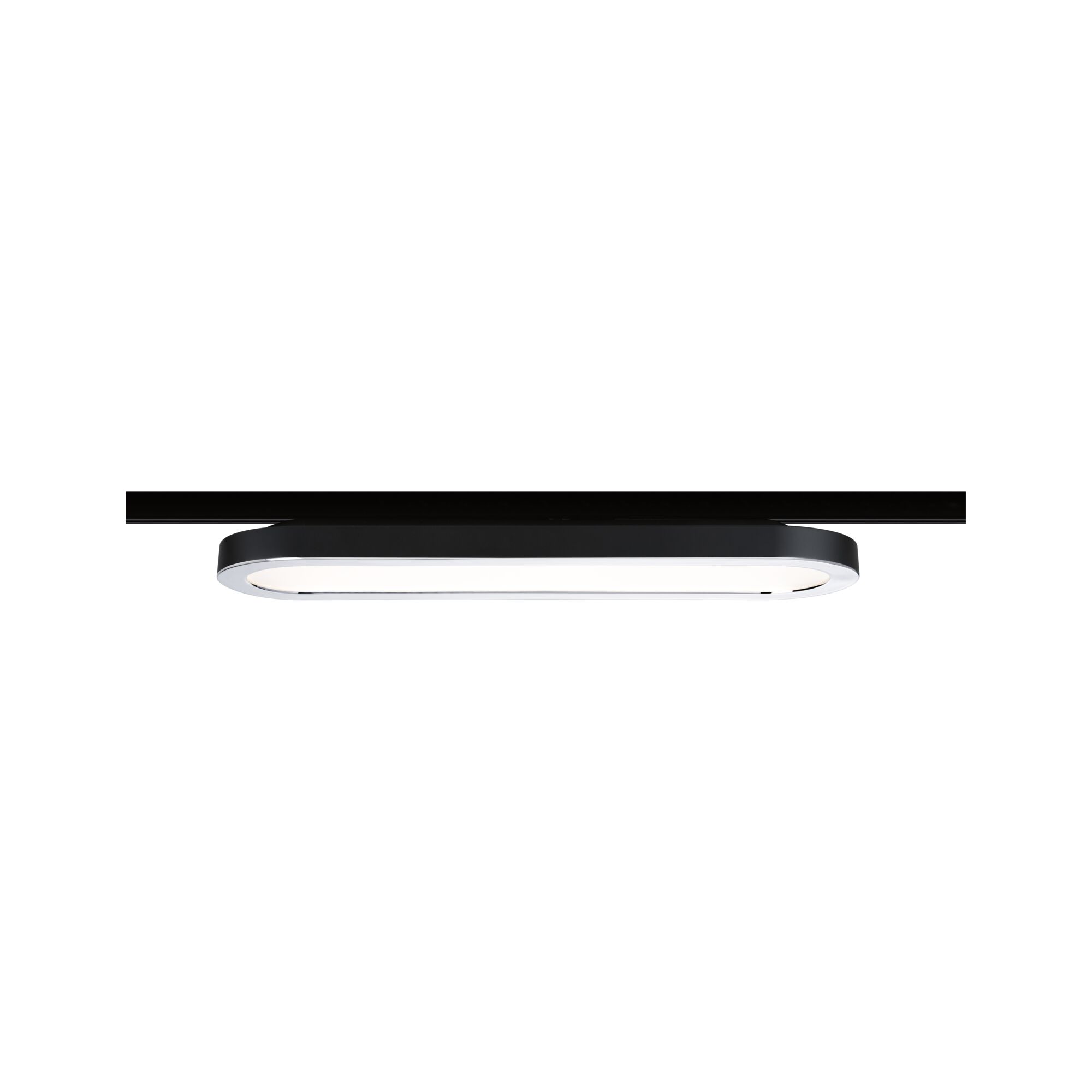 Schwarze LED-Deckenleuchte mit ovaler Form und weißem Diffusor für modernes Raumlicht