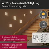 VariFit warm white LED wall lights with three-step dimming for staircases and large room illumination