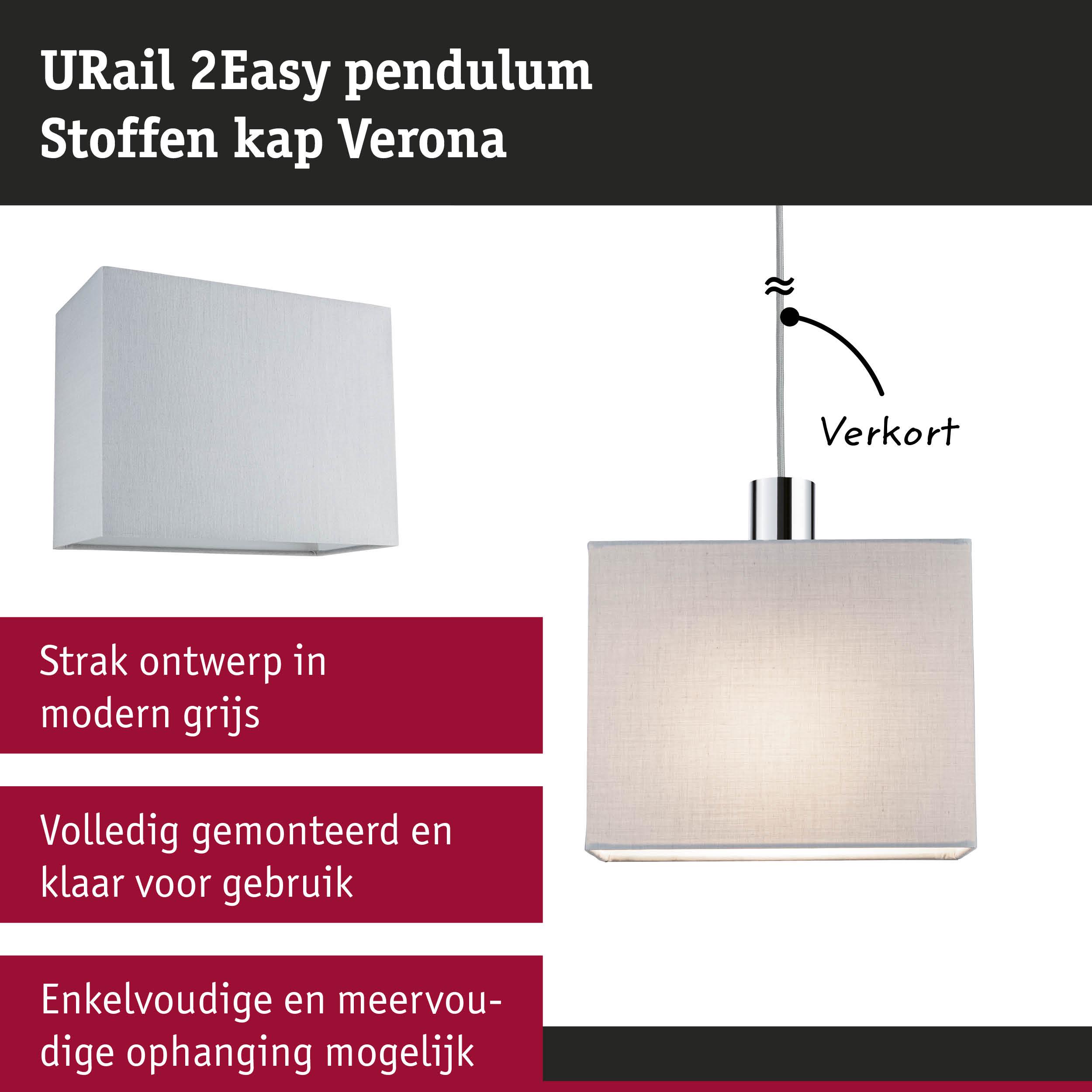 Modern grijze stoffen lampenkap Verona met rechthoekig ontwerp en pendelophanging