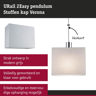 Modern grijze stoffen lampenkap Verona met rechthoekig ontwerp en pendelophanging