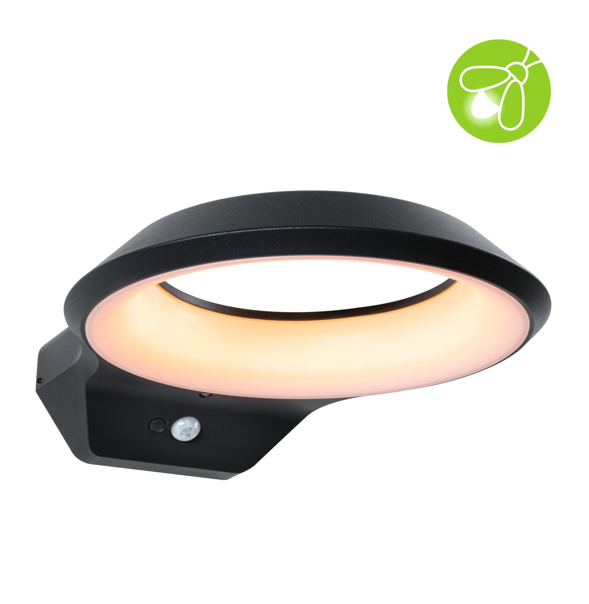 Applique murale LED noire ronde avec lumière blanc chaud, éclairage extérieur économe en énergie