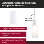 Luminaire suspendu URail 2Easy avec abat-jour en verre opale blanc et métal chromé pour éclairage moderne