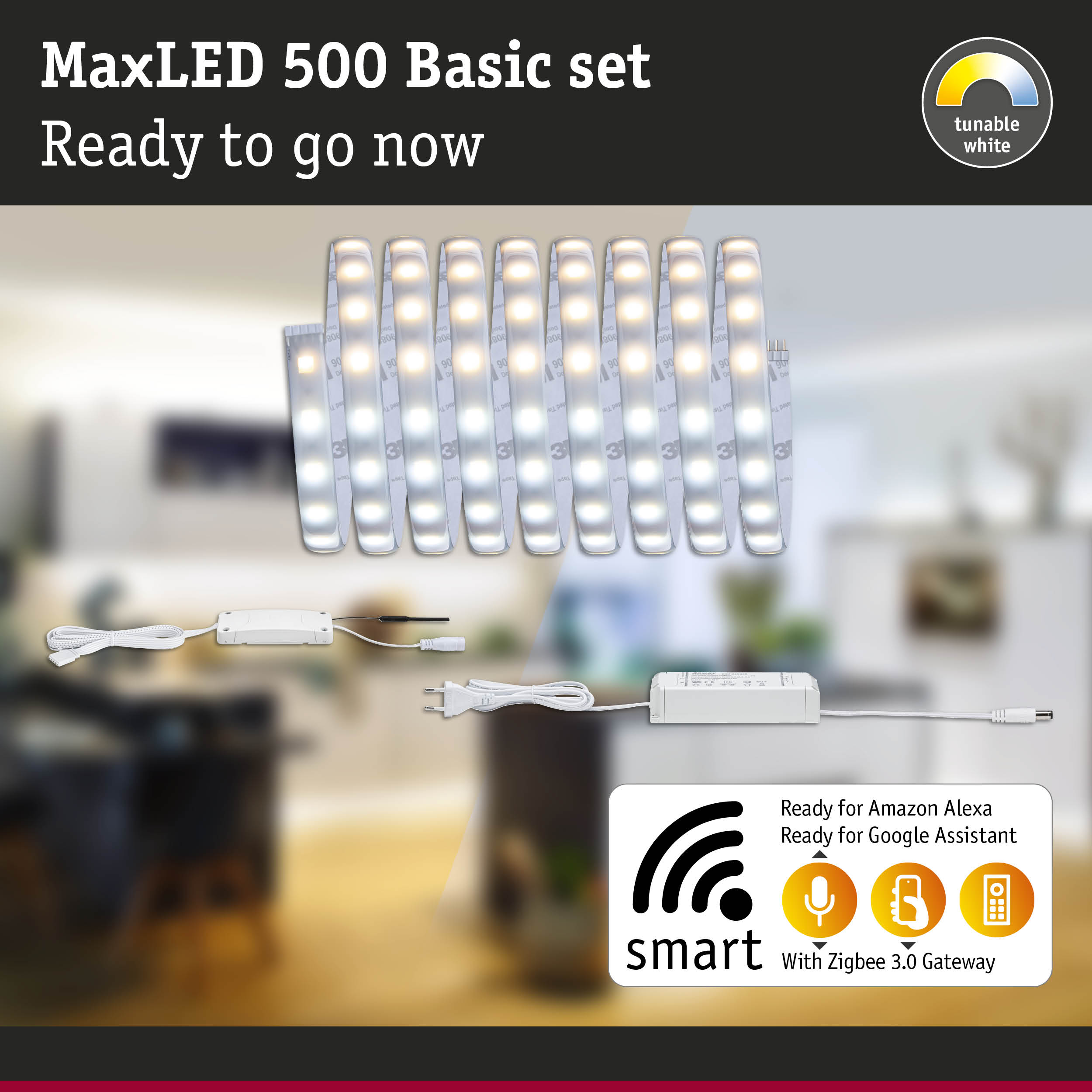 MaxLED 500 Basic set with tunable white LED strips and Zigbee 3.0 gateway for smart home control