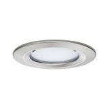 Round recessed LED light made of brushed aluminum in silver for modern room lighting