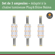 Set de 3 ampoules LED avec broches métalliques argentées et lumière dorée pour chaînes lumineuses Plug & Shine