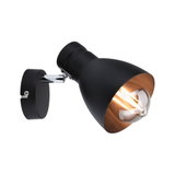 Schwarze Metall-Wandleuchte mit verstellbarem Lampenschirm und sichtbarer LED-Glühbirne für Akzentbeleuchtung