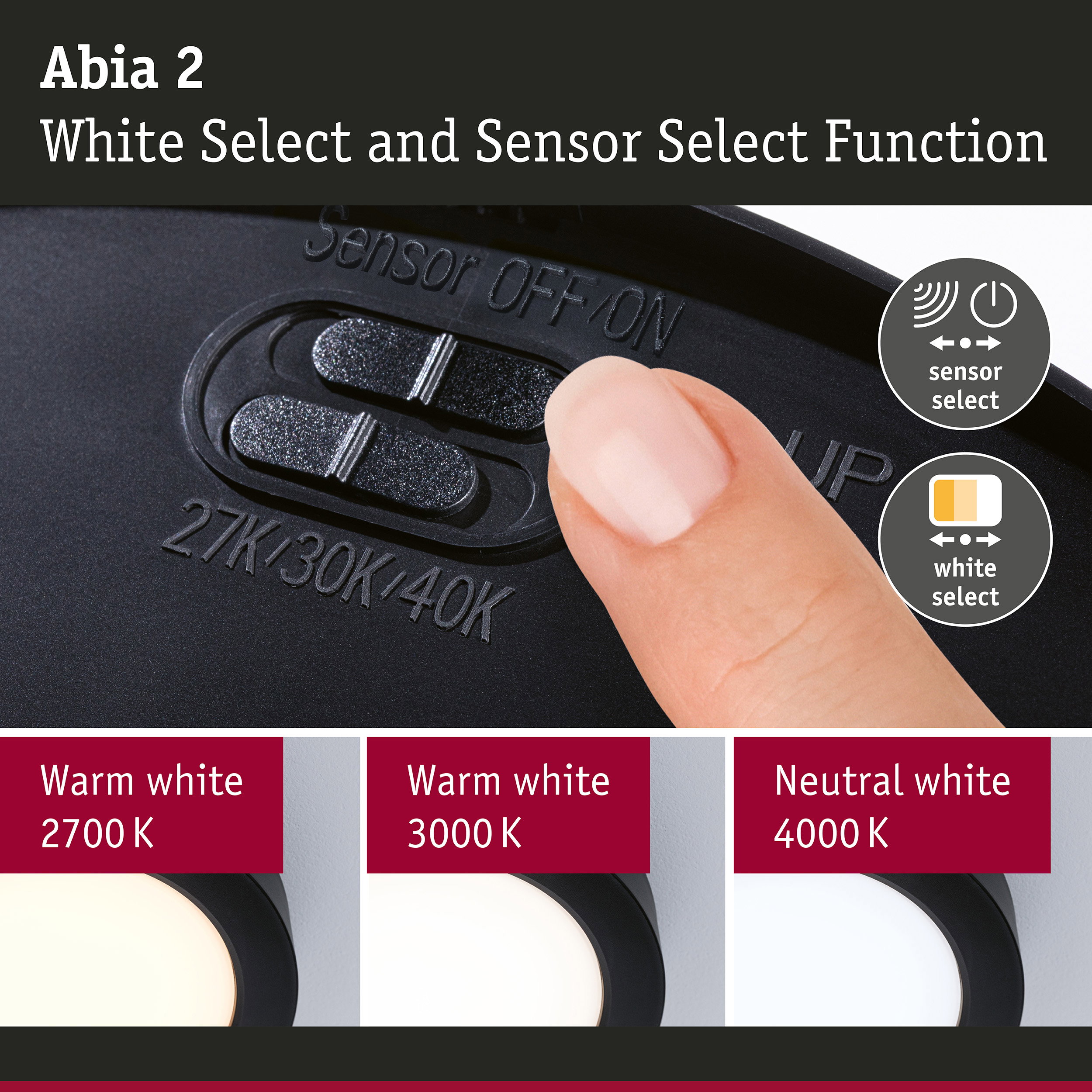 LED Panel Abia 2 White Select Twilight-controlled motion detector (HF) round 170mm 9,5W 1100lm White Select Black