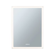 Square mirror with white LED frame and touch sensors for bathroom lighting