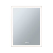 Square mirror with white LED frame and touch sensors for bathroom lighting