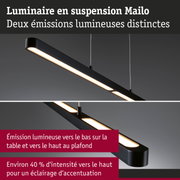 Luminaire suspendu noir Mailo à double émission lumineuse pour éclairage d'accentuation et de table
