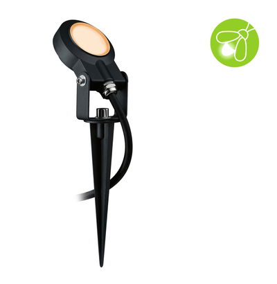 Schwarze LED-Gartenleuchte mit Erdspieß und warmweißem Licht für Außenbereiche und Wegebeleuchtung
