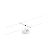 White metal LED cable spotlight with cylindrical lamp head for modern lighting solutions