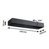 Black metal LED wall light, 400x100x50 mm, 200° swivel, modern indoor lighting fixture