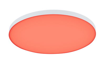 Round LED ceiling light with white frame and red illumination for modern interiors