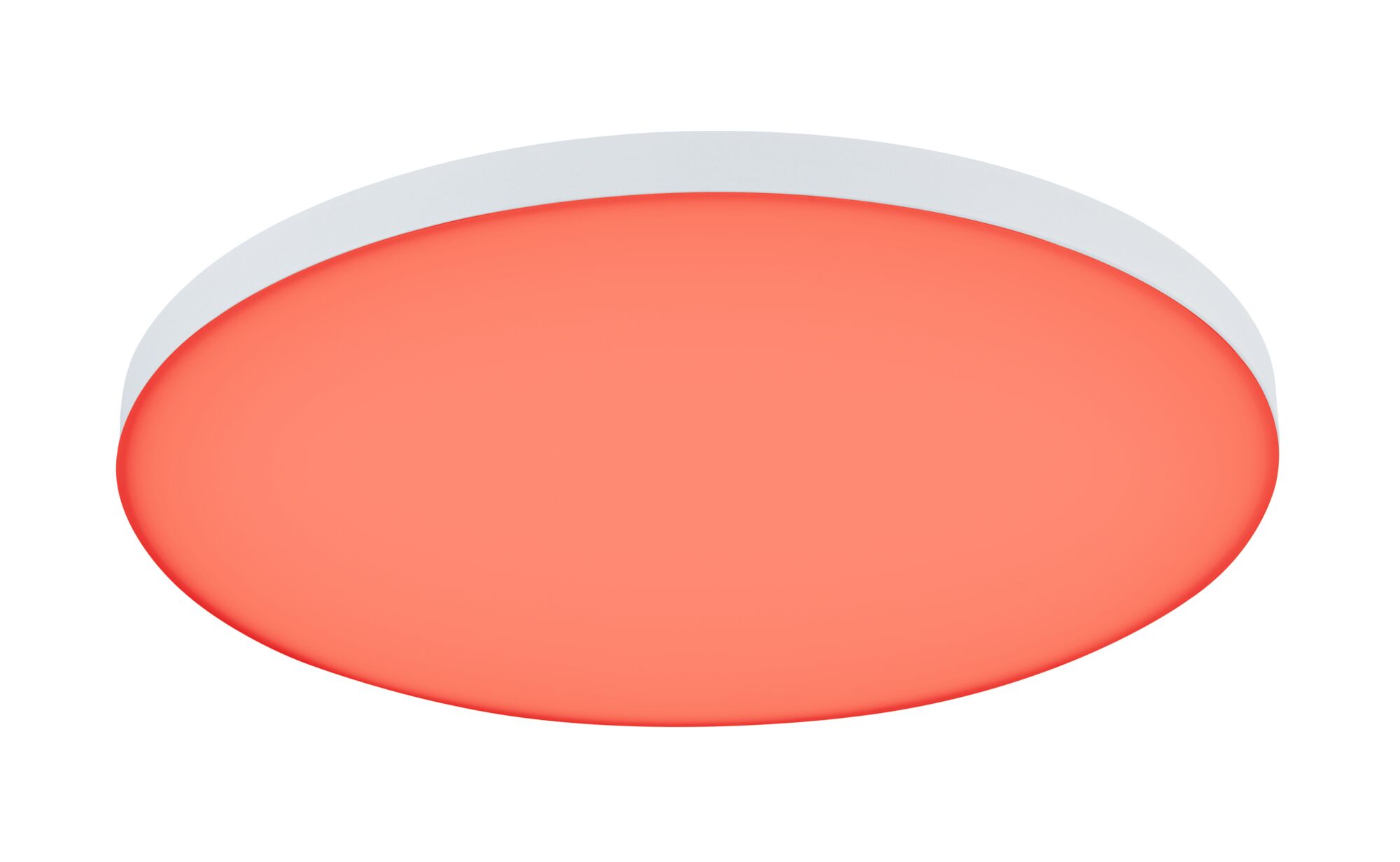 Round LED ceiling light with white frame and warm red glow for modern home lighting