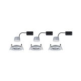 Three white metal LED recessed spotlights with black connector cable for modern room lighting