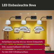 LED Einbauleuchte Nova in Weiß mit 45 mm Einbautiefe und austauschbarem LED-Coin für 230 V Anschluss