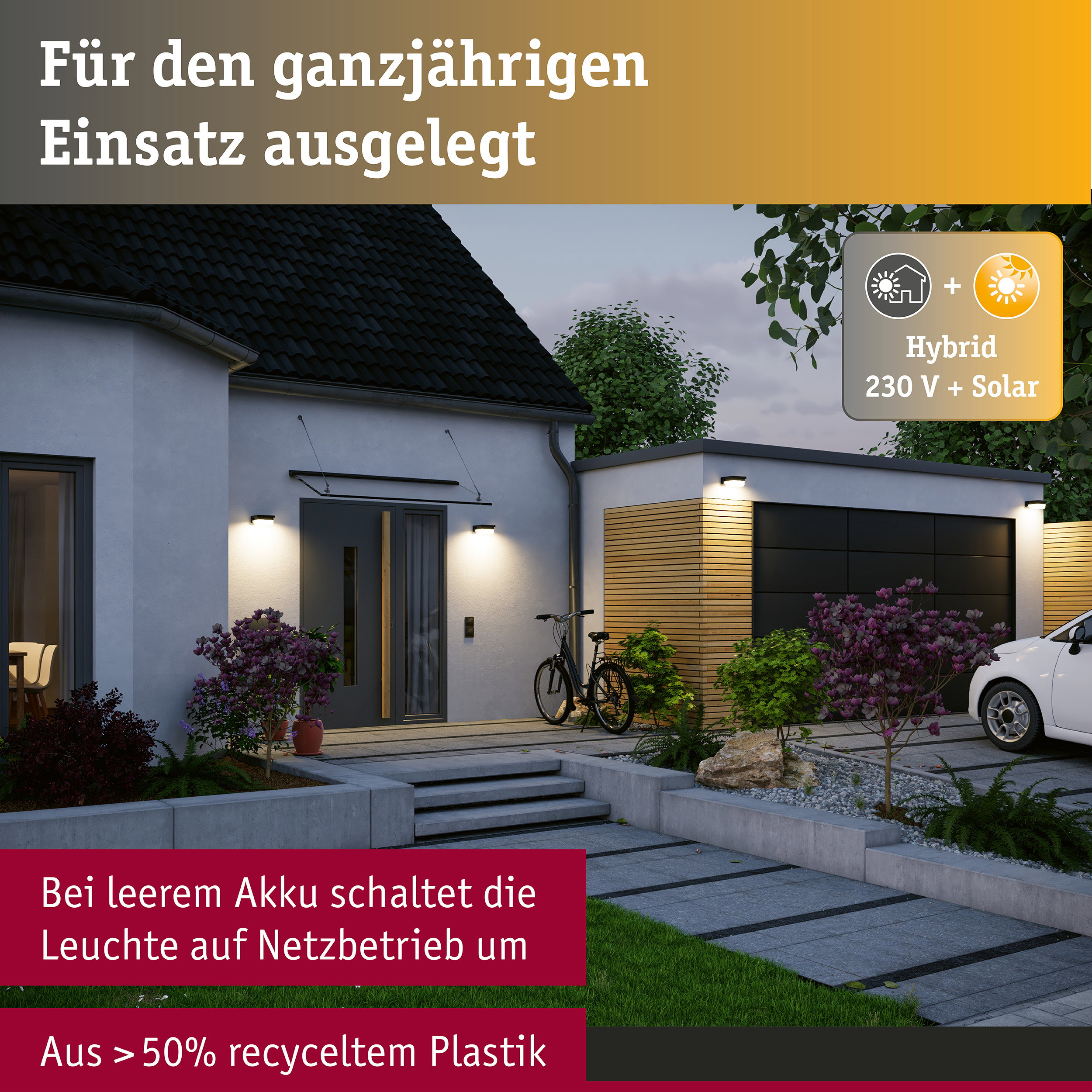Hybrid LED Außenwandleuchte Isleen House 230V + Solar IP44 eckig 163x163mm 3000K 2,3W 230lm 230V Schwarz