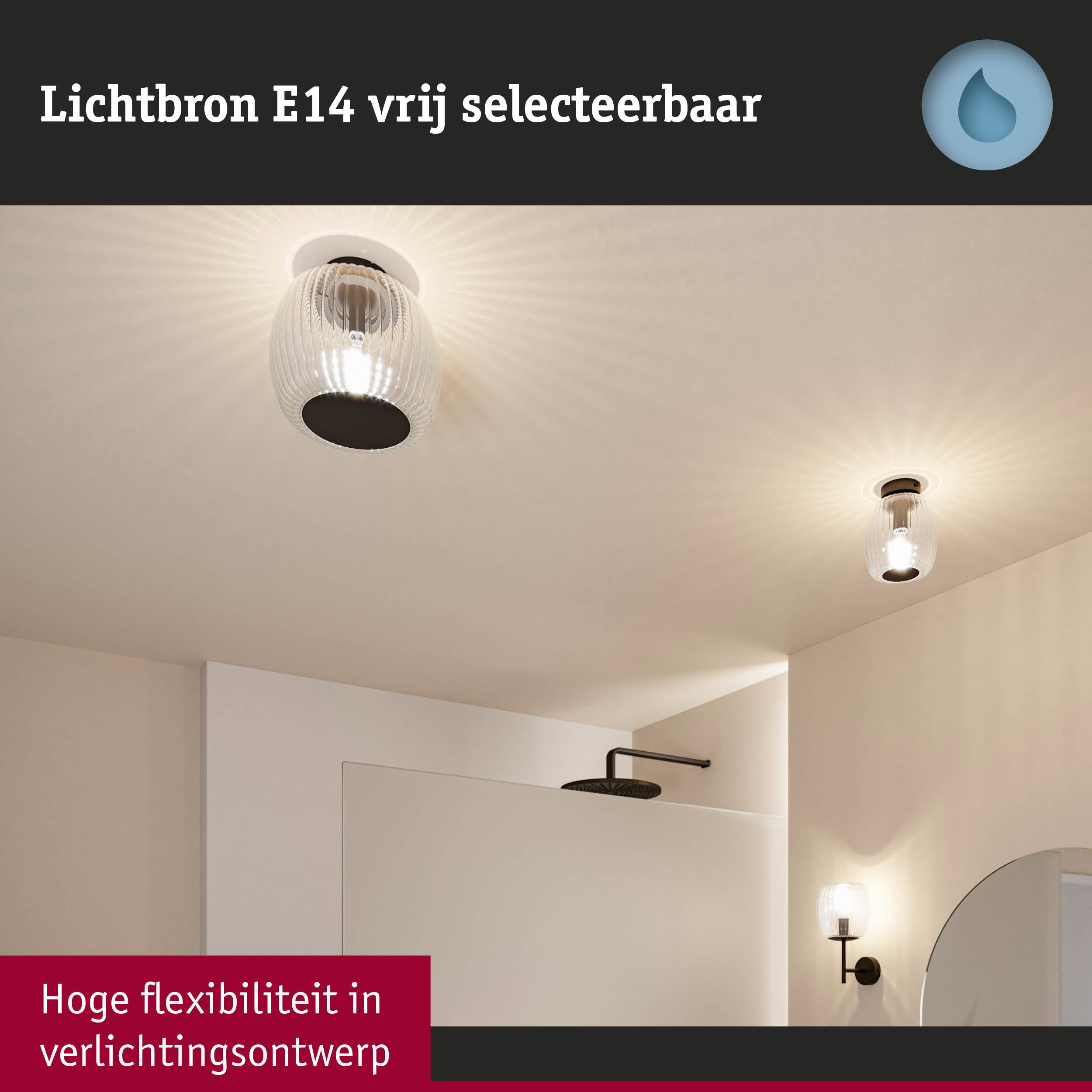 Moderne plafondlamp met helder glas en zwarte voet, geschikt voor E14 lichtbronnen in woonruimtes