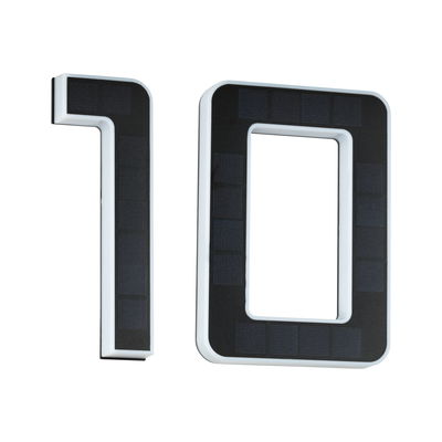 House number 10 with black solar panels and white frame for energy-efficient outdoor lighting