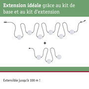Câble lumineux LED modulaire avec sphères blanches et câble noir pour extension d'éclairage flexible