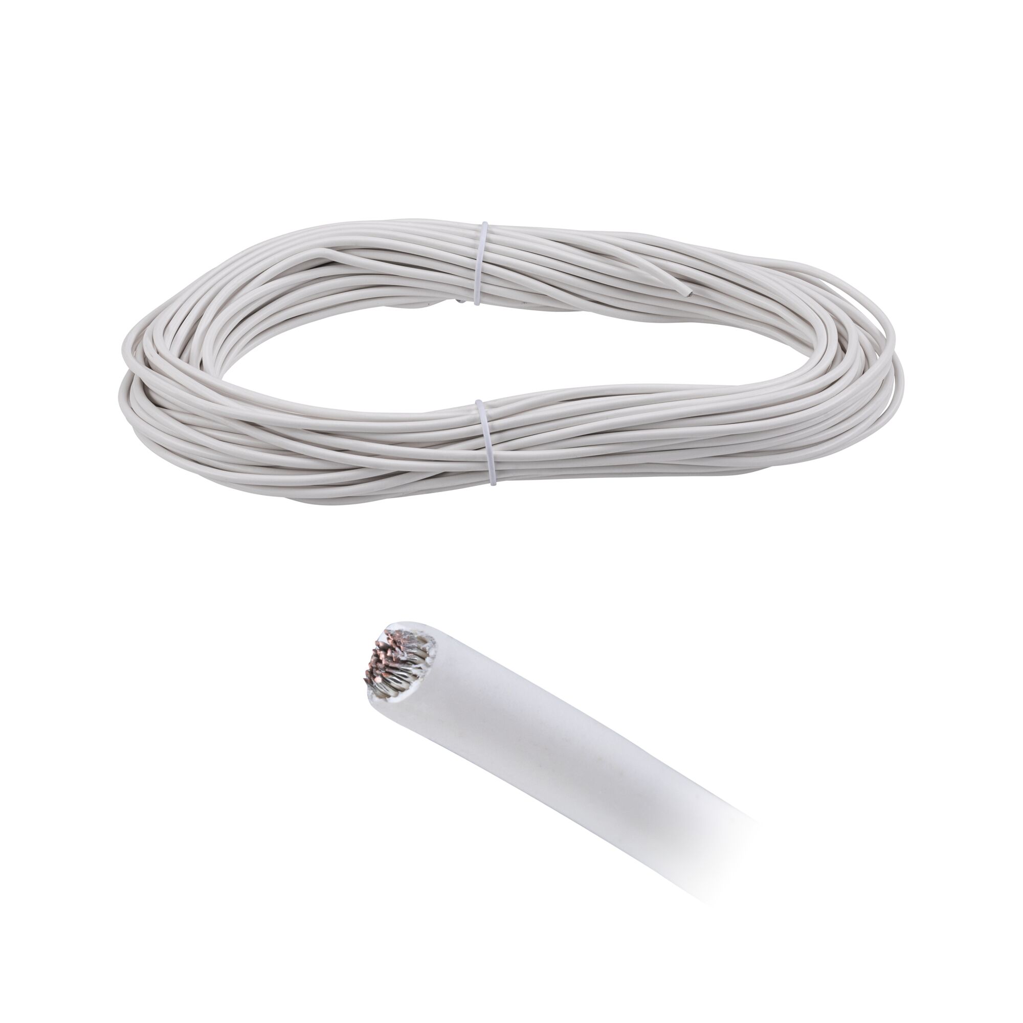 Witte geïsoleerde elektrische kabel met koperen draden voor flexibele stroomverbinding en installatie