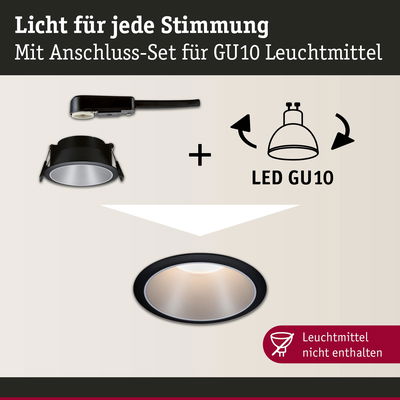 Schwarzes Einbaustrahler-Anschluss-Set für GU10 LED-Leuchtmittel ohne Leuchtmittel im Bild