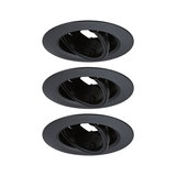 Trois spots encastrés noirs en métal avec anneau intérieur orientable pour éclairage LED flexible