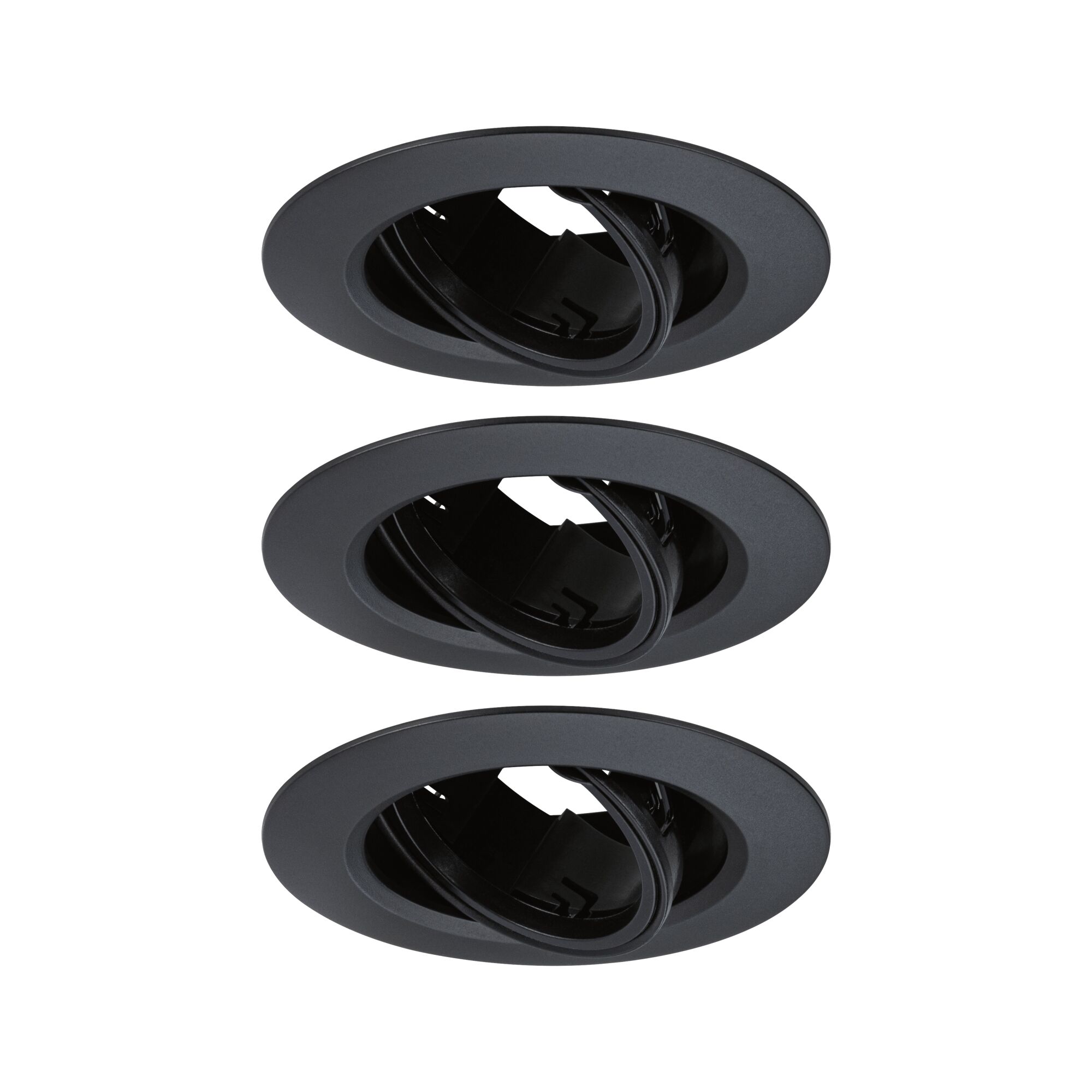 Spot encastré Kit de 3 orientable rond 90mm 30° GU10 max. 3x10W 230V gradable Noir Trois spots encastrés noirs en métal avec anneau intérieur orientable pour éclairage LED flexible