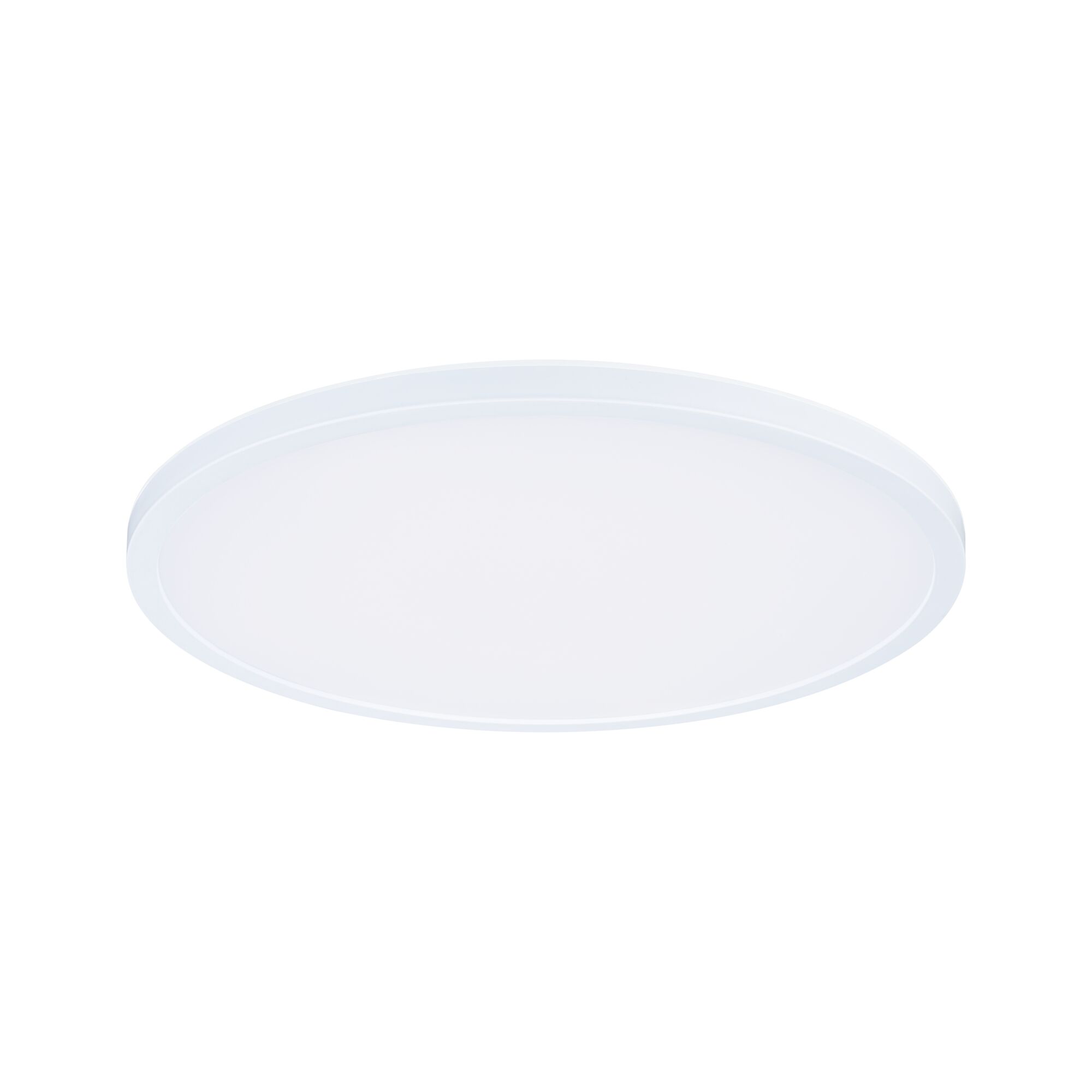Round white LED ceiling light made of plastic for energy-efficient room lighting